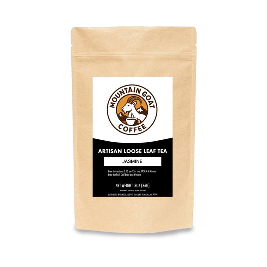 Mountain Goat Coffee jasmine loose leaf Jasmine tea package on a white background